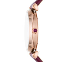 Emporio Armani Gianni T Bar Crystals Maroon Dial Maroon Leather Strap Watch for Women - AR11487