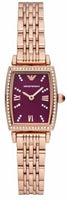 Emporio Armani Two Hand Diamonds Burgundy Dial Rose Gold Steel Strap Watch For Women - AR11488