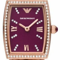 Emporio Armani Two Hand Diamonds Burgundy Dial Rose Gold Steel Strap Watch For Women - AR11488