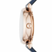 Emporio Armani Gianni T-Bar Analog Silver Dial Blue Leather Strap Watch For Women - AR60020