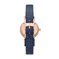 Emporio Armani Gianni T-Bar Analog Mother of Pearl Dial Blue Leather Strap Watch For Women - AR11468