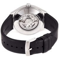 Emporio Armani Meccanico White Skeleton Dial Black Leather Strap Watch For Men - AR60003