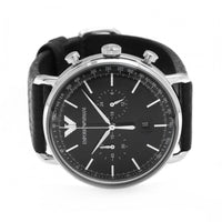 Emporio Armani Aviator Chronograph Black Dial Black Leather Strap Watch For Men - AR11143