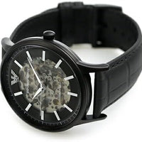 Emporio Armani Meccanico Automatic Black Dial Black Leather Strap Watch For Men - AR60042