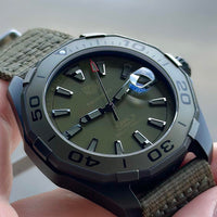 Tag Heuer Aquaracer Automatic Green Dial Khakhi Green Nylon Strap Watch for Men - WAY208E.FC8222