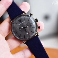 Emporio Armani Aviator Quartz Grey Dial Blue Fabric Strap Watch For Men - AR11144