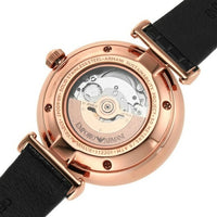 Emporio Armani Gianni T Bar Mother of Pearl White Dial Black Leather Strap Watch For Women - AR60047