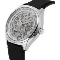 Emporio Armani Meccanico White Skeleton Dial Black Leather Strap Watch For Men - AR60003