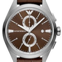 Emporio Armani Claudio Chronograph Brown Dial Brown Leather Strap Watch For Men - AR11482