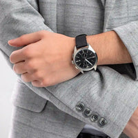 Emporio Armani Claudio Chronograph Black Dial Black Leather Strap Watch For Men - AR11542