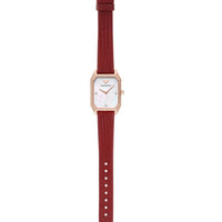 Emporio Armani Gianni T Bar Two-Hand Mother of Pearl Dial Red Leather Strap Watch For Women - AR11467