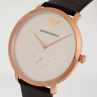 Emporio Armani Modern Slim Analog Silver Dial Brown Leather Strap Watch For Men - AR11163
