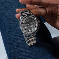 Guess Gents King Silver Tone Stainless Steel Watch GW0497G1