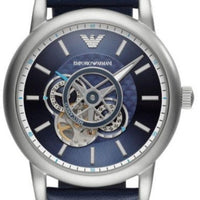 Emporio Armani Luigi Chronograph Blue Dial Black Leather Strap Watch For Men - AR60011