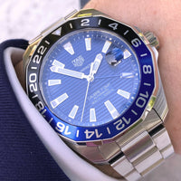 Tag Heuer Aquaracer GMT Calibre 6 Automatic Blue Dial Silver Steel Strap Watch for Men - WAY201T.BA0927