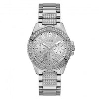 Guess Ladies Silver Crystals Glitz Dial Watch W1156L1