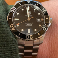 Tag Heuer Aquaracer Automatic Caliber 5 Black Dial Silver Steel Strap Watch for Men - WAN2110.BA0822