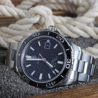 Tag Heuer Aquaracer Caliber 5 Automatic Black Dial Silver Steel Strap Watch for Men - WAK2110.BA0830