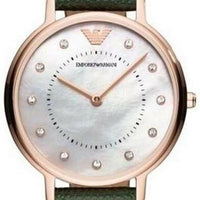 Emporio Armani Mother of Pearl Dial Green Leather Strap Watch For Women - AR11150