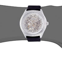 Emporio Armani Meccanico White Skeleton Dial Black Leather Strap Watch For Men - AR60003