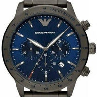 Emporio Armani Mario Chronograph Blue Dial Grey Steel Strap Watch For Men - AR80045