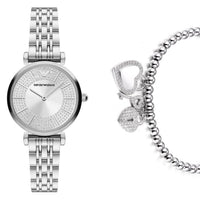 Emporio Armani Gianni T-Bar Quartz Silver Dial Silver Steel Strap Watch For Women - AR11445