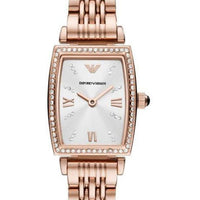 Emporio Armani Gianni T Bar Quartz Crystals White Dial Rose Gold Steel Strap Watch For Women - AR11406