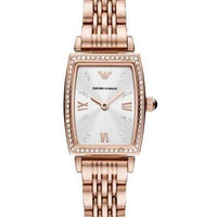Emporio Armani Gianni T Bar Quartz Crystals White Dial Rose Gold Steel Strap Watch For Women - AR11406