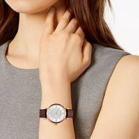 Emporio Armani Gianni T-Bar Silver Dial Brown Leather Strap Watch For Women - AR11269