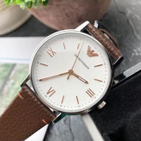 Emporio Armani Herren White Dial Brown Leather Strap Watch For Men - AR11103