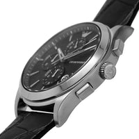 Emporio Armani Paolo Chronograph Black Dial Black Leather Strap Watch For Men - AR11530