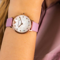 Emporio Armani Kappa Mother Of Pearl White Dial Pink Leather Strap Watch For Women - AR11130