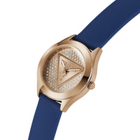 Guess Ladies Glitz Plaque Rose Gold Tone Silicone Watch GW0745L4
