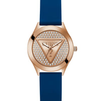 Guess Ladies Glitz Plaque Rose Gold Tone Silicone Watch GW0745L4