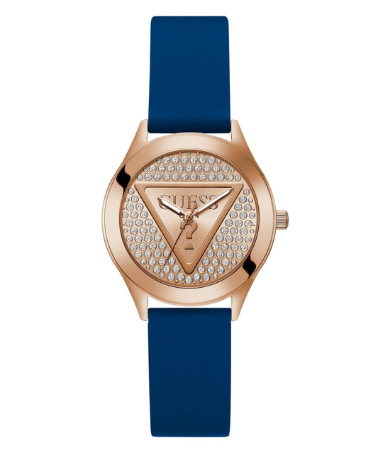 Guess Ladies Glitz Plaque Rose Gold Tone Silicone Watch GW0745L4