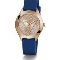 Guess Ladies Glitz Plaque Rose Gold Tone Silicone Watch GW0745L4