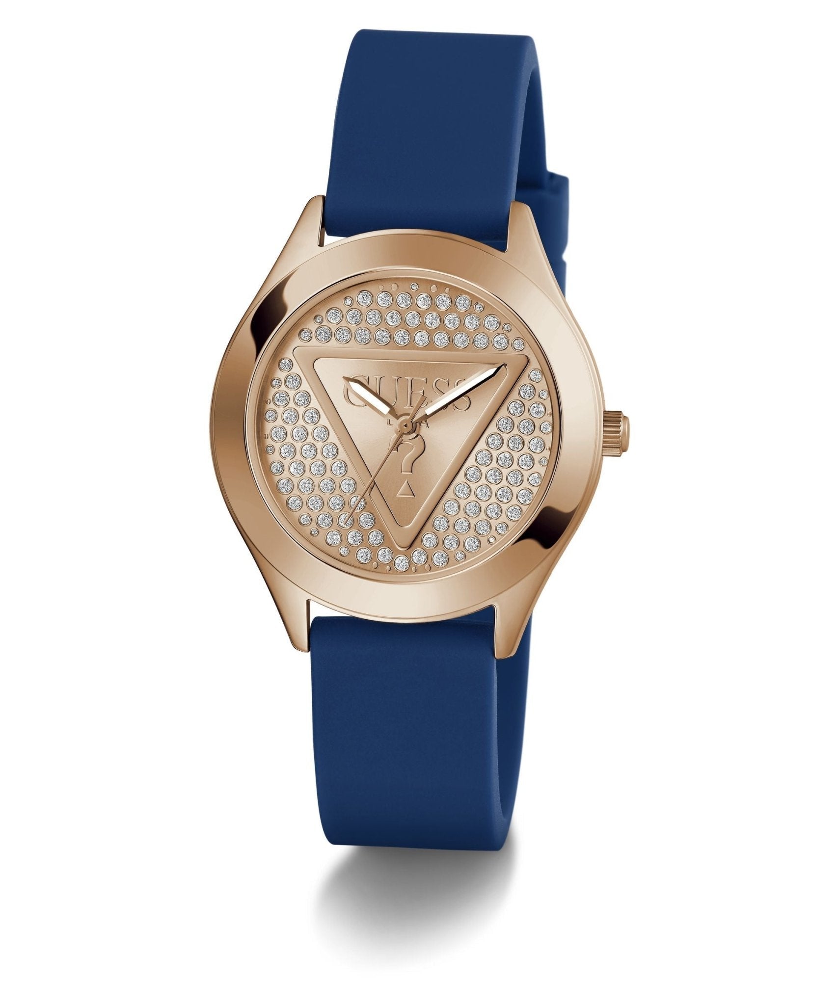 Guess Ladies Glitz Plaque Rose Gold Tone Silicone Watch GW0745L4