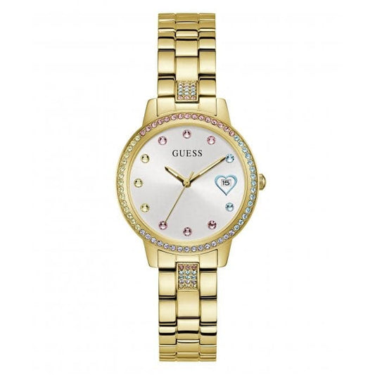 Guess Ladies Three Of Hearts Gold Tone Watch GW0657L2