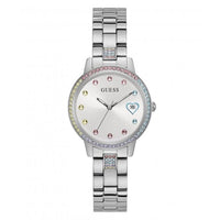 Guess Ladies Three Of Hearts Silver Tone Watch GW0657L1