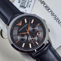 Emporio Armani Giovanni Chronograph Black Dial Black Leather Strap Watch For Men - AR11431