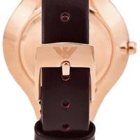 Emporio Armani Aurora Mother of Pearl White Dial Brown Leather Strap Watch For Women - AR11057