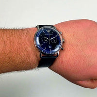 Emporio Armani Aviator Quartz Blue Dial Blue Leather Strap Watch For Men - AR11335