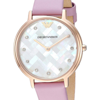 Emporio Armani Kappa Mother Of Pearl White Dial Pink Leather Strap Watch For Women - AR11130