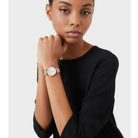 Emporio Armani Gianni T-Bar Crystals Silver Dial Rose Gold Steel Strap Watch For Women - AR11446