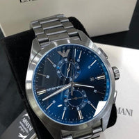 Emporio Armani Chronograph Quartz Blue Dial Grey Steel Strap Watch For Men - AR11481