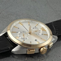 Emporio Armani Claudio Chronograph Silver Dial Black Leather Strap Watch For Men - AR11498