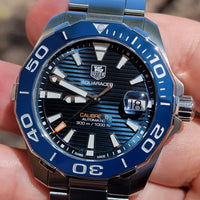 Tag Heuer Aquaracer Calibre 5 Blue Dial Silver Steel Strap Watch for Men - WAY211C.BA0928