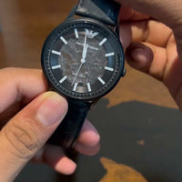 Emporio Armani Meccanico Automatic Black Dial Black Leather Strap Watch For Men - AR60042
