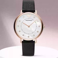 Emporio Armani Kappa Mother of Pearl Dial Black Leather Strap Watch For Women - AR80011