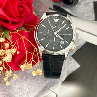 Emporio Armani Paolo Chronograph Black Dial Black Leather Strap Watch For Men - AR11530